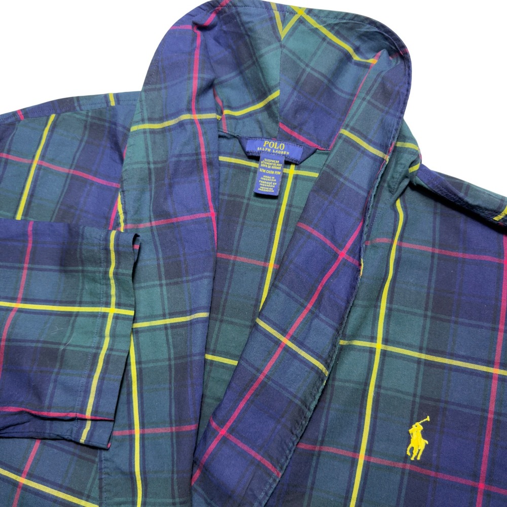 Polo Ralph Lauren Tartan Plaid Sleepwear Blue Green S/M no sash bath robe